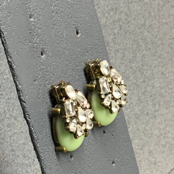 Baublebar Anthropologie Seastone Earrings Teardrop Rhinestone Mint Green Gold - Picture 2 of 4